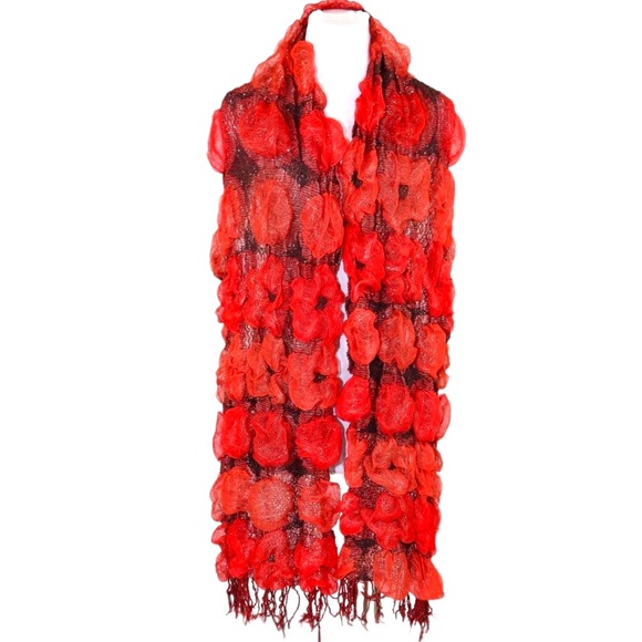 Reversible Red Puffy Bold Red Scarf - Picture 7 of 10